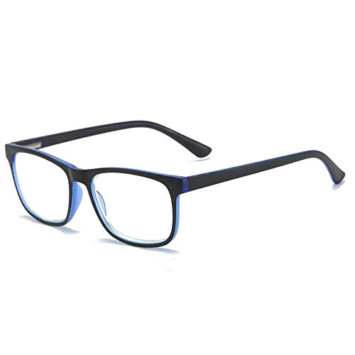 MMOWW Gafas de lectura anti-Blu-ray, gafas cuadradas de moda para ordenador para hombres y mujeres con bisagra de resorte antifatiga(azul,+1.0)