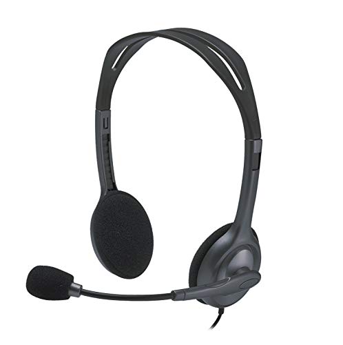 Logitech H111 Auriculares con Cable, Sonido Estéreo con Micrófono Giratorio, Jack 3,5mm, PC/Mac/Portátil/Smartphone/Tablet , Negro