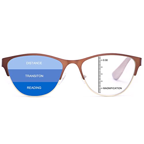 MIRYEA Gafas de lectura multifocales progresivas con bloqueo de luz azul para mujeres y hombres, lectores sin línea con bisagra de resorte, gafas trifocales antitensión ocular, gafas antiluz azul 1.5