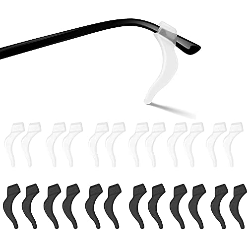 MMOBIEL 12 pares de ganchos universales de silicona antideslizantes para las orejas, soporte para puntas de las patillas, retenedor de gafas graduadas, gafas de sol - Negro y transparente