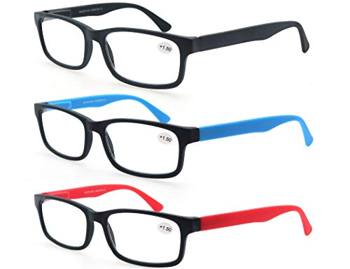 MODFANS Pack de 3 Gafas de Lectura 2.5/Gafas para Presbicia Hombres/Mujeres,Buena Vision Ligeras Comodas,Vista de Cerca/Vista Cansada,Colores Negro-Rojo-Azul