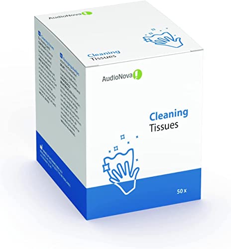 AudioNova - 50 Toallitas limpiadoras para Audífonos y Aparatos Auditivos envasadas individualmente - Toallitas Desinfectantes para Audífonos - Tamaño de Viaje - 50 Toallitas