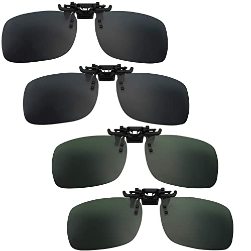 FIBOUND 4 Piezas Clip Gafas de Sol Polarizadas Lentes, Polarizadas Clip en Gafas de Sol, Polarizado Clip, Flip up Gafas de Sol Sin Montura Flip up Lente, Para Al Aire Libre/Conducción/Pescar