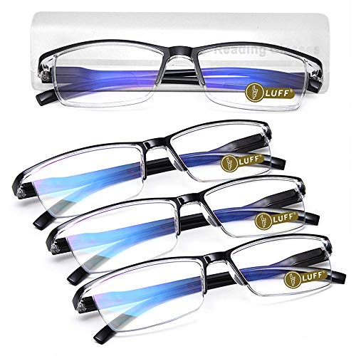 LUFF Lectores ultraligeros portátiles 4 pares de gafas de lectura anti-rayos azules(2.5X)