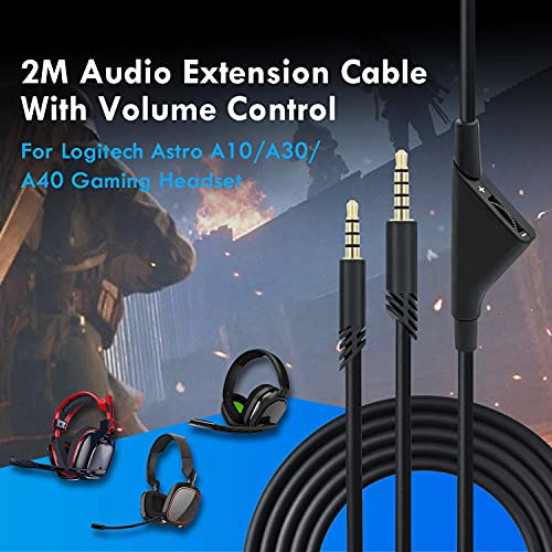 Mcbazel Cable auxiliar de audio de repuesto con control de volumen para auriculares para juegos Astro A10 / A30 / A40 PS5 / PS4 / Xbox One/Xbox Series S/X/PC/Smartphone - 2M